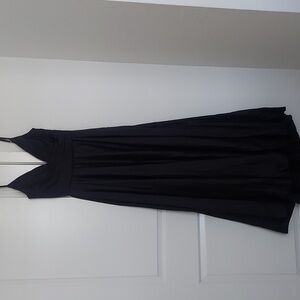 La Femme Strappy Black Satin Ballgown with Front Slit Size 10